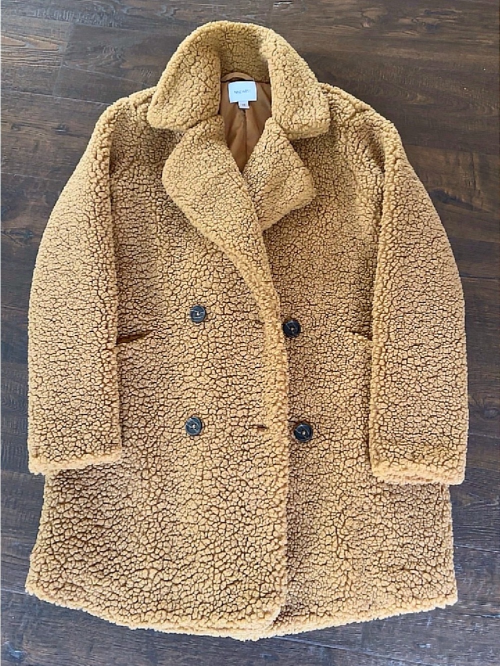 Nine West Camel Teddy Double-Breasted Long Coat